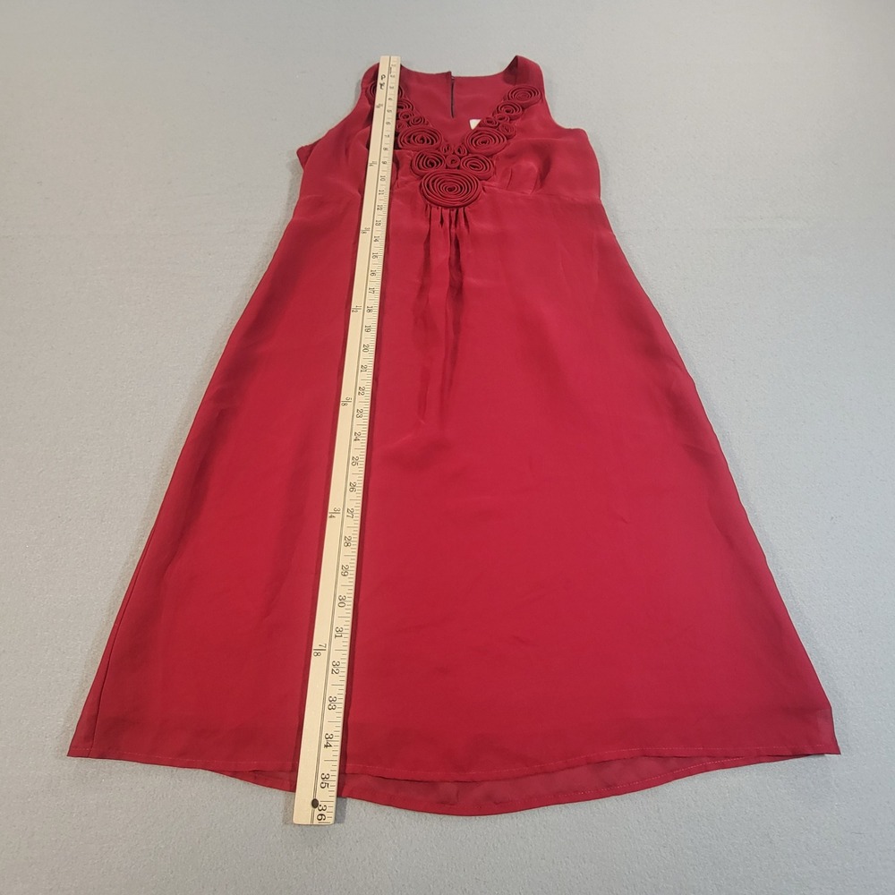 Ann Taylor LOFT Sleeveless Shift Dress Rosette Neck Floral Applique Red Womens 0 - Picture 9 of 11